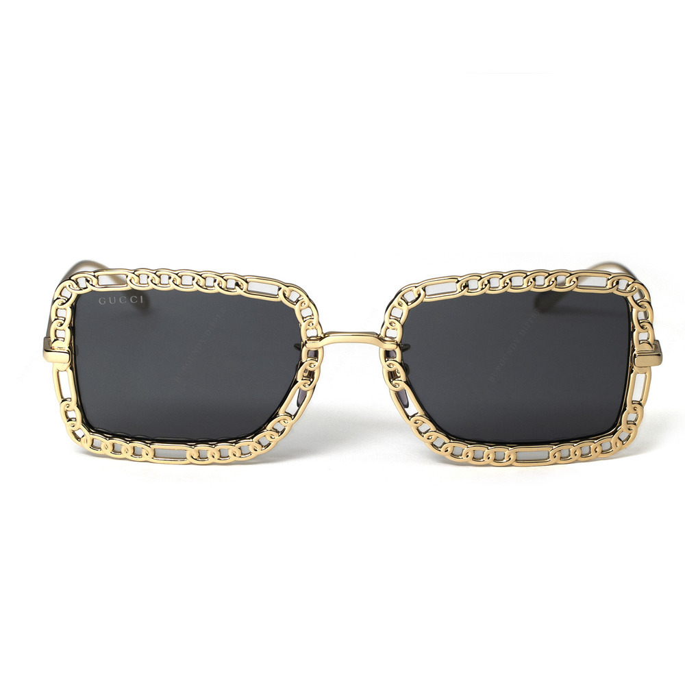 NWT Gucci GG1112S-001-54 Gold Rectangle 54mm Sunglasses - Picture 3 of 5